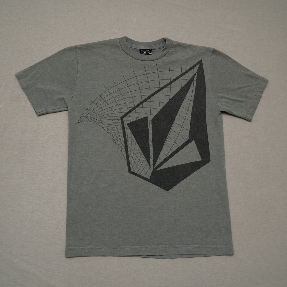 Y2k‎ 2000s Volcom Gray T Shirt Adult M Skate Grid Logo Black Tag Sun Faded